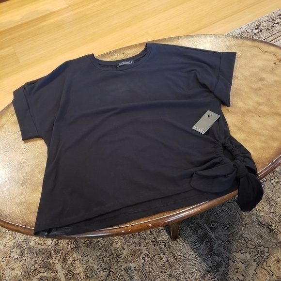NWT Eloquii Black Short Cuffed Sleeve Side Tie Cotton T-Shirt  Size 18/20 - Picture 3 of 10